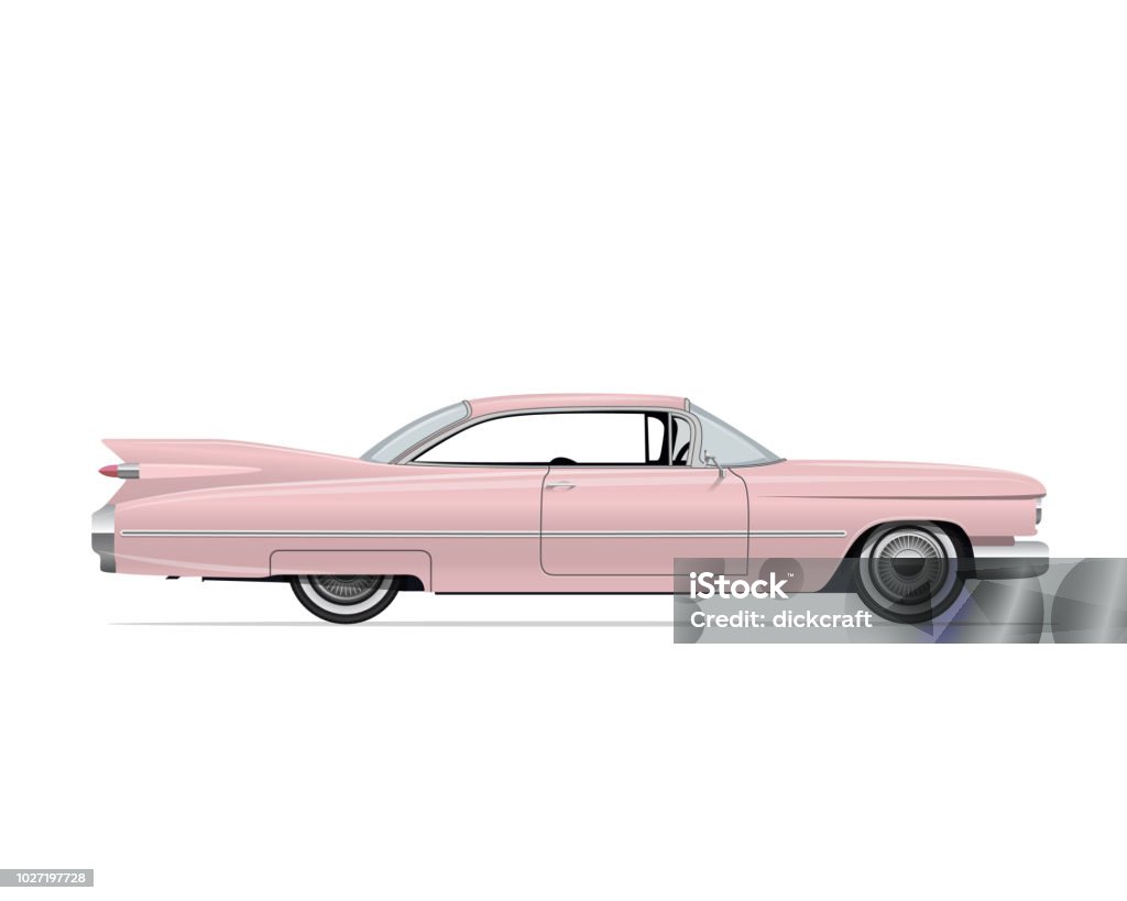 Classic American Vintage Pink Car. Vector Illustration. Classic American Vintage Pink Car. Side view Retro Car. Vector Illustration. Car stock vector