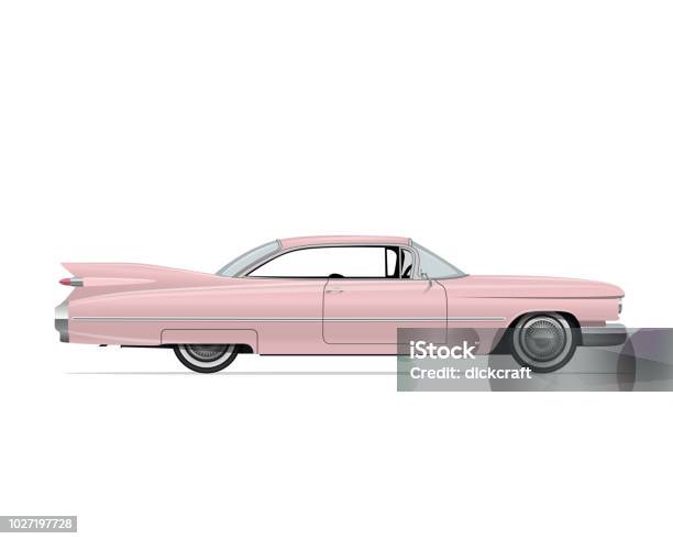 Classic American Vintage Pink Car Vector Illustration Stock Illustration - Download Image Now