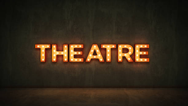 istock Neon Sign on Brick Wall background - Theatre. 3d rendering 1027197852