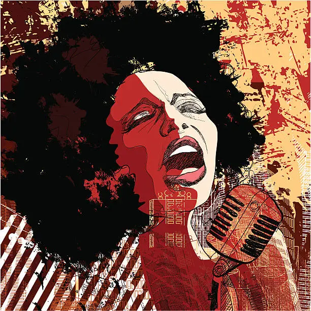 Vector illustration of jazz singer on grunge background