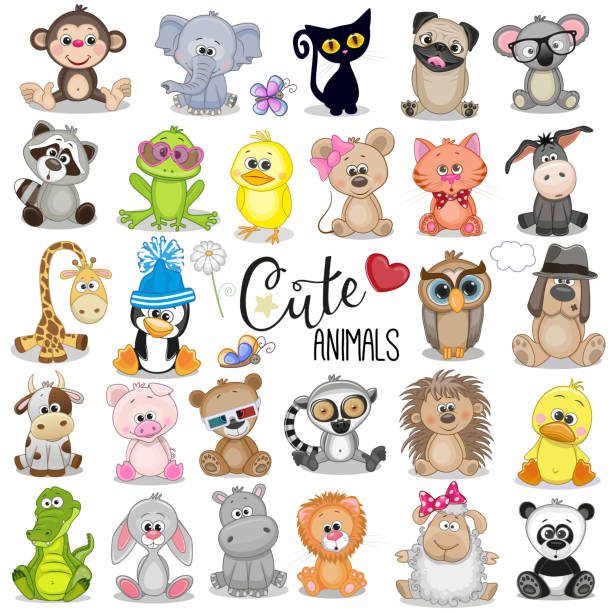 ilustrações de stock, clip art, desenhos animados e ícones de set of cute cartoon animals - child horse design symbol