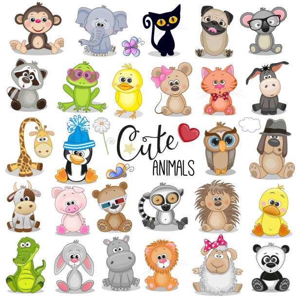 Set Of Cute Cartoon Animals Stock Illustration - Download Image Now - Animal,  Animal Themes, Cute - iStock