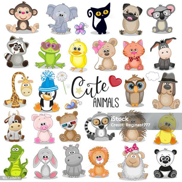 Set Of Cute Cartoon Animals Stock Illustration - Download Image Now - Animal, Animal Themes, Cartoon