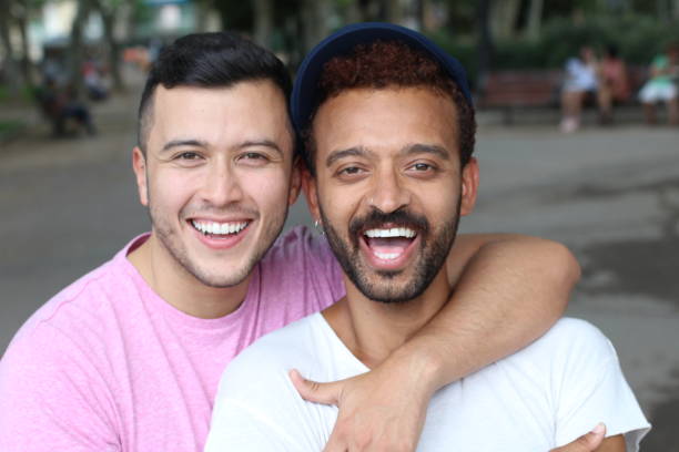 istock Multiethnic gay couple in the park 1027206076