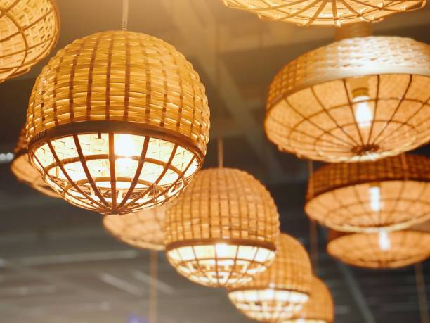istock Weave decoration design with light bulbs, traditional local weave design, ideas, innovation thinking, natural ideas concept 1027206246