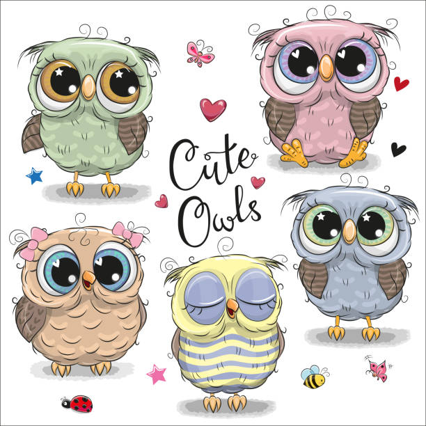Set Of Cartoon Owls On A White Background Stock Illustration - Download  Image Now - Owl, Cute, Cartoon - iStock