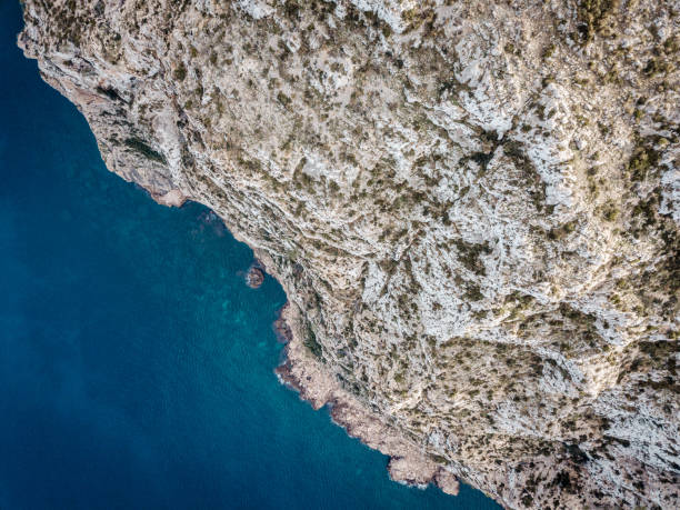 Droneshot, High Angle View Of Water and Rocks Mallorca, Spain