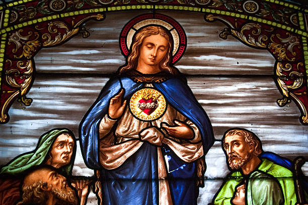 istock stain glass depicting Virgin Mary 102722267