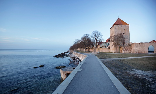 Waters edge in Visby at dusk