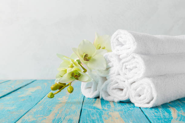 istock towels with orchid flower 1027242606