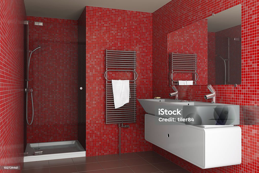 enhed klap fersken Modern Bathroom With Red Mosaic Tiles On Wall Stock Photo - Download Image  Now - Red, Domestic Bathroom, Modern - iStock