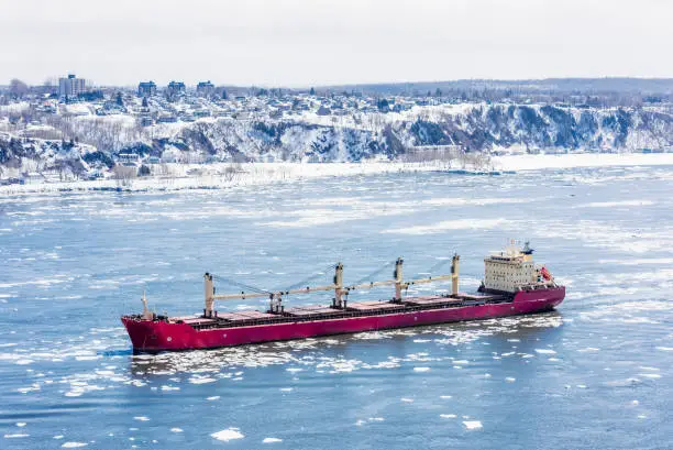 Photo of Cargo ship in icy Canadian waters