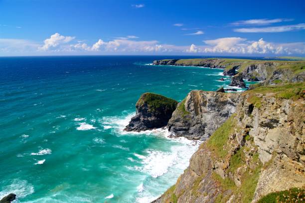 Bedruthan Steps on a sunny day