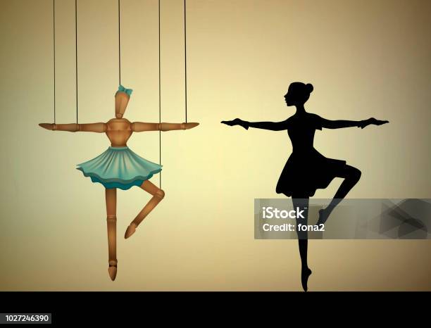 Dancer Concept Ballerina Marionette To Compare With Real Person Stock Illustration - Download Image Now