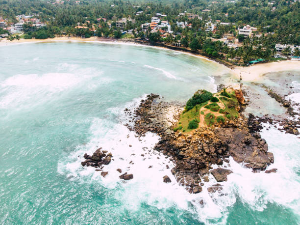 istock Stunning palm trees and emerald ocean water ornate tropical long shot 1027250154