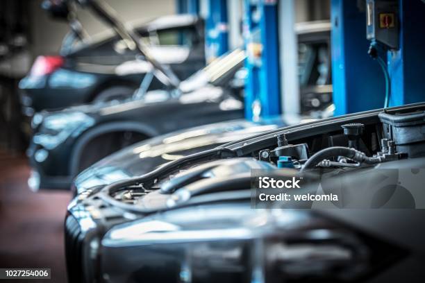 Car In Auto Service Stock Photo - Download Image Now - Auto Repair Shop, Technician, Mode of Transport