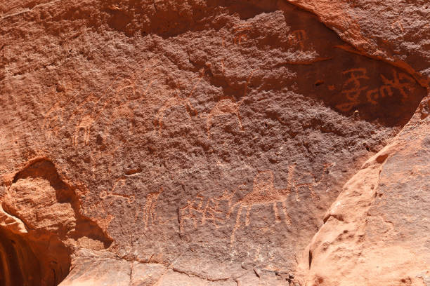istock Rock carvings, Petroglyphs, Wadi Rum, Arabian Desert, Jordan 1027265492
