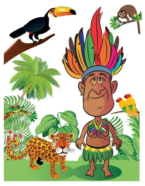 Vector illustration of Amazon Rainforest and Amazon man