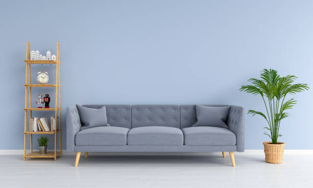 istock gray sofa in living room, 3D rendering 1027277356