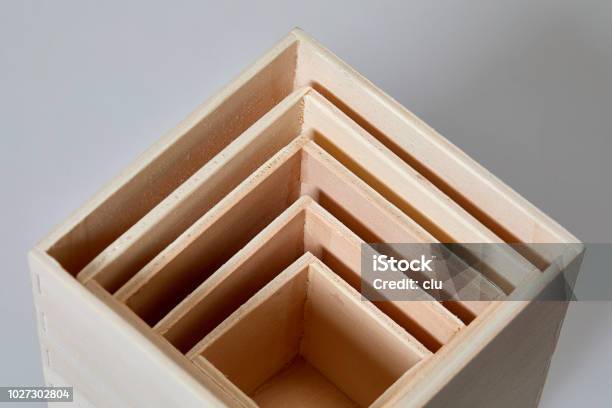 Stack Of Wooden Cubes On White Background From Above Stock Photo - Download Image Now