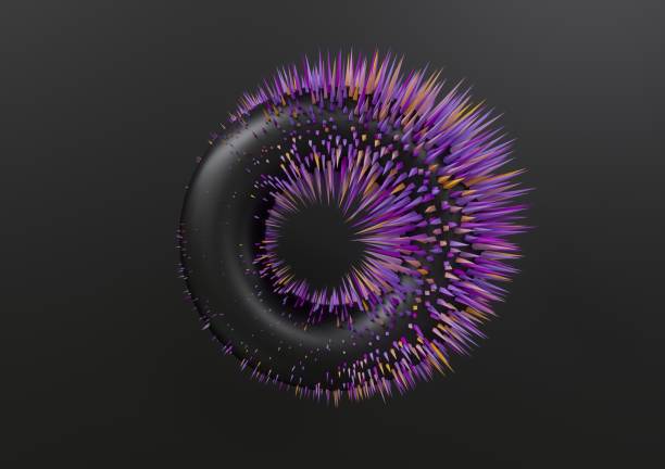 istock 3d render, abstract donut background, primitive geometric shapes, fashion concept, minimal modern mockup, black object decorated with colorful pyramids, isolated on black background 1027306240