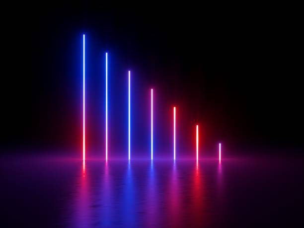 istock 3d render, ultraviolet spectrum, red blue neon lights, vertical glowing lines, laser show, night club, equalizer, abstract fluorescent background, optical illusion, virtual reality 1027306492