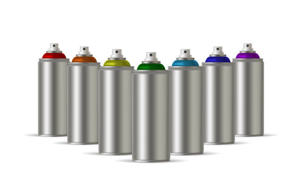 istock Metallic cans of spray paint in various colors. Colors of Rainbow. Vector illustration 1027306524