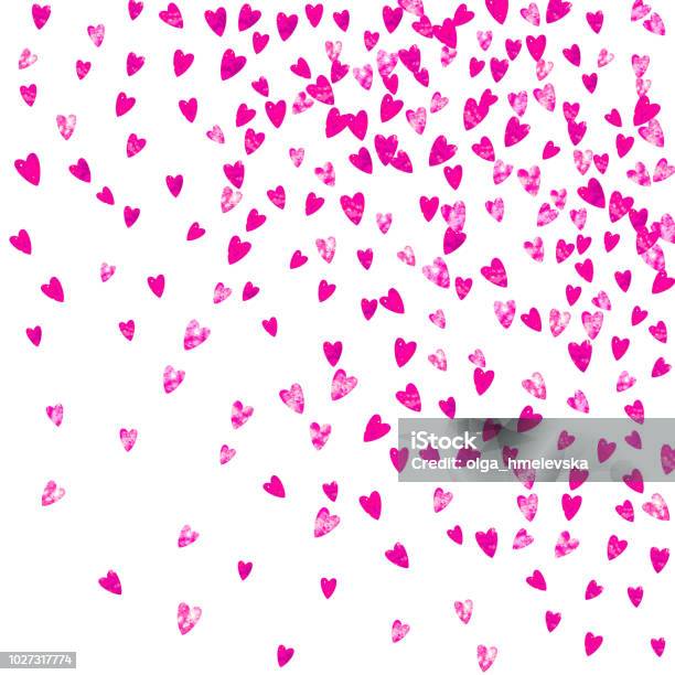 Heart Frame Background With Gold Glitter Hearts Valentines Day Vector Confetti Hand Drawn Texture Stock Illustration - Download Image Now