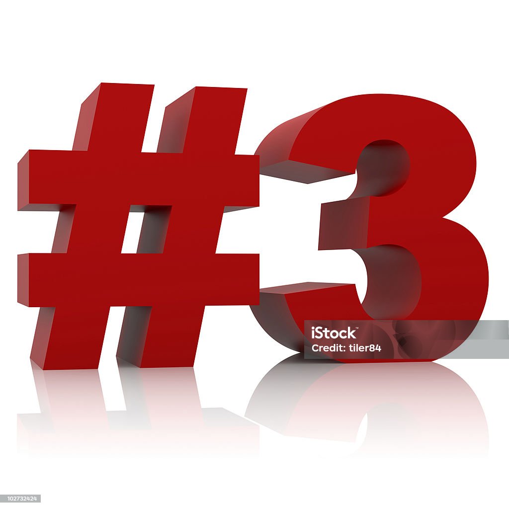 red number three sign isolated on white background  Color Image Stock Photo