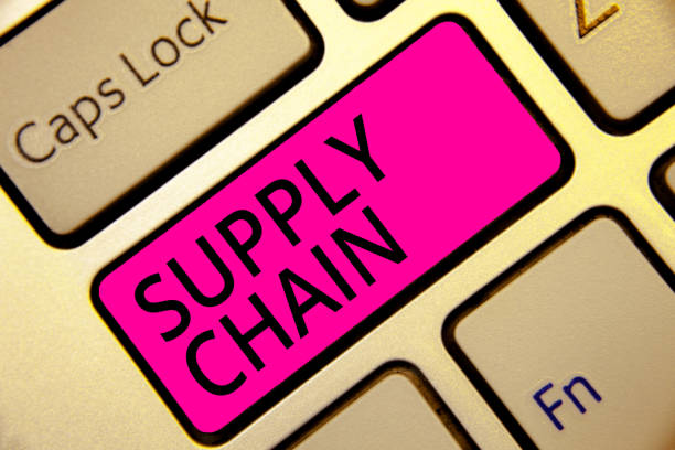 istock Text sign showing Supply Chain. Conceptual photo System of organization and processes from supplier to consumer Keyboard pink key Intention create computer computing reflection document 1027324498