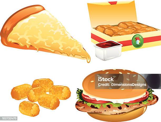 Icone Di Fast Food - Immagini vettoriali stock e altre immagini di Pizza margherita - Pizza margherita, Bocconcino di pollo, Fetta