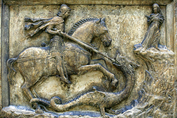 alívio medieval de são jorge e o dragão - st george dragon mythology horse - fotografias e filmes do acervo