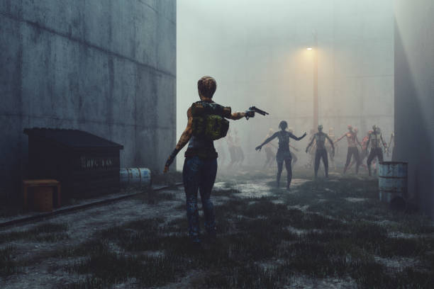 istock Lone survivor in city against zombie hordes 1027365022