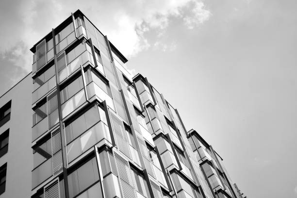 istock Modern apartment building exterior. Black and white. 1027365302