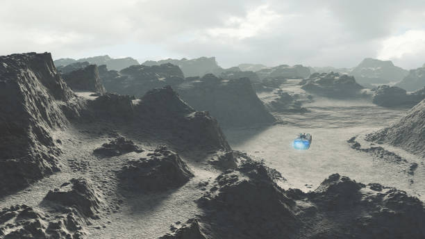 istock Flying UFO over alien rocky landscape 1027369652