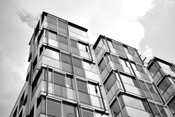 istock Modern apartment building exterior. Black and white. 1027369704
