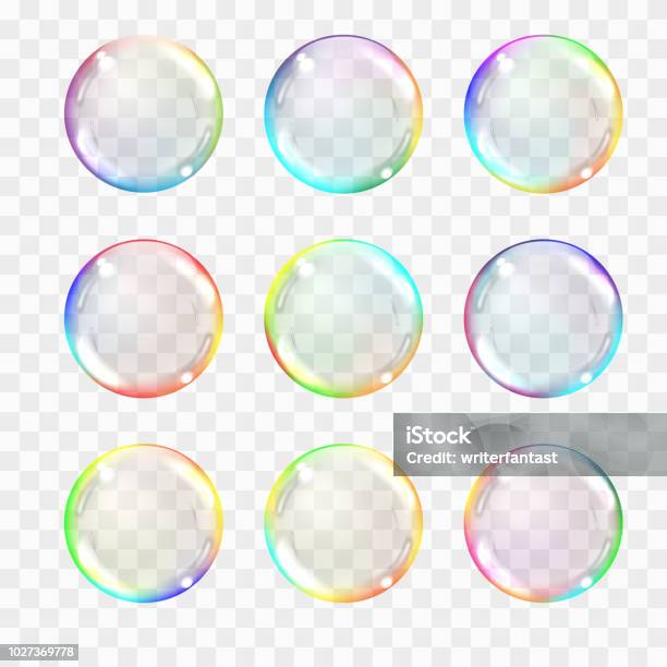 Set Of Multicolored Transparent Glass Spheres Transparency Only In Vector Format Can Be Used With Any Background Realistic Vector Illustration Stock Illustration - Download Image Now