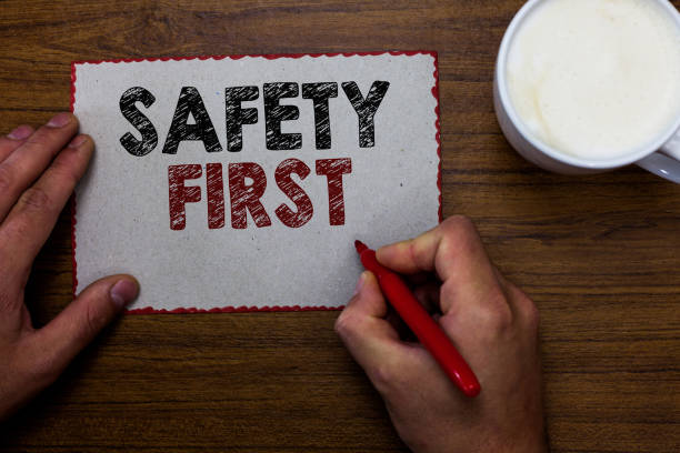 istock Word writing text Safety First. Business concept for Avoid any unnecessary risk Live Safely Be Careful Pay attention Man holding marker communicating ideas piece paper wooden table cup coffee 1027382468