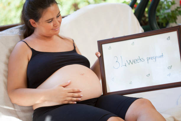 istock pregnant woman and whiteboard 1027382848