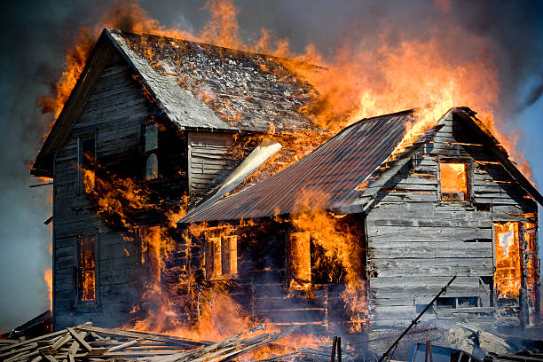 Up in Flames  log cabin photos stock pictures, royalty-free photos & images