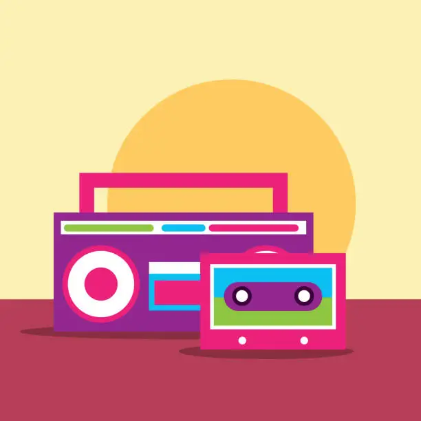 Vector illustration of stereo sound radio and cassette hippie free spirit