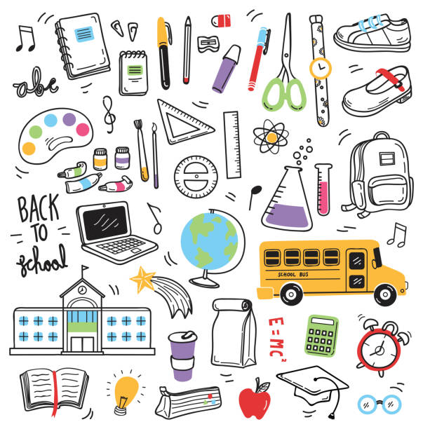 ilustrações, clipart, desenhos animados e ícones de voltar para a escola doodle elementos - mathematics doodle paper education