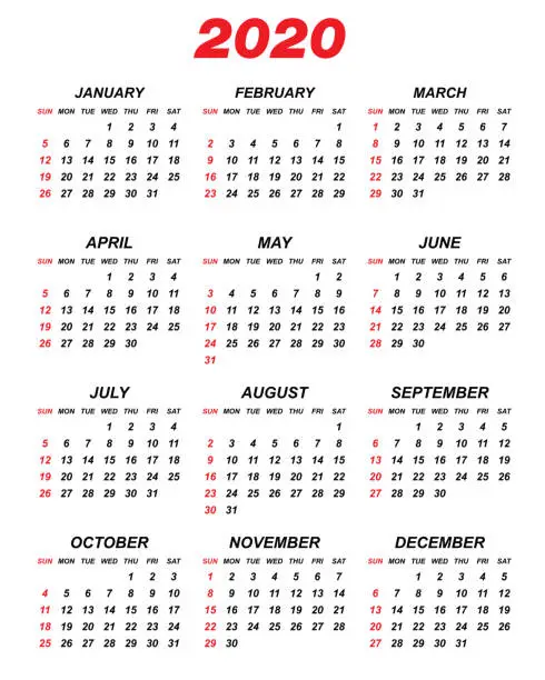 Vector illustration of 2020 Calendar