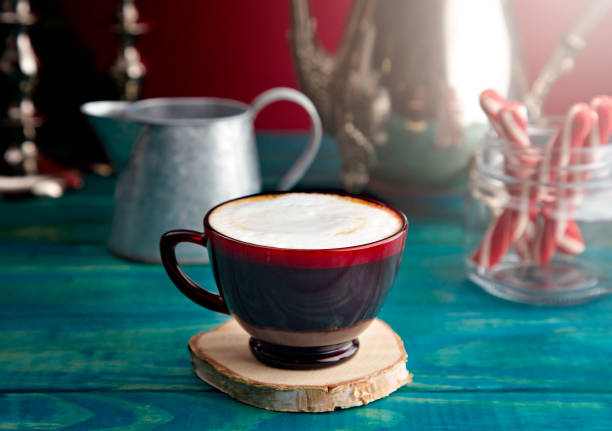 Holiday Coffee on a Blue Wood Counter