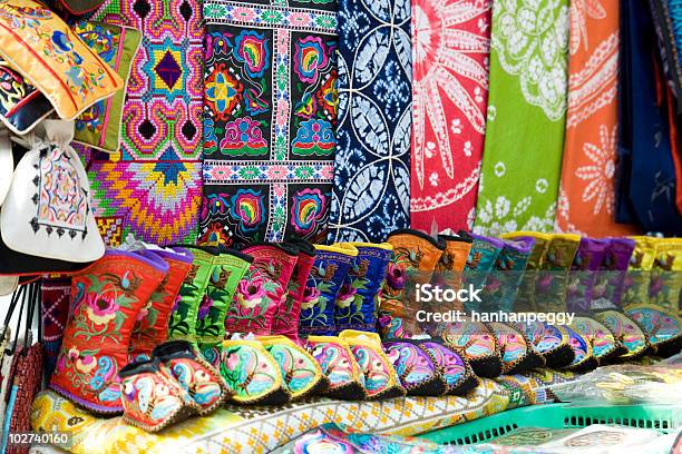 Textile Market Stall Stock Photo - Download Image Now - Art, Asia, Blue