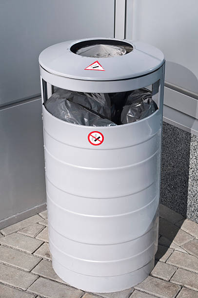 istock Bluish-gray metal trash bin. Smoking area! 102740964