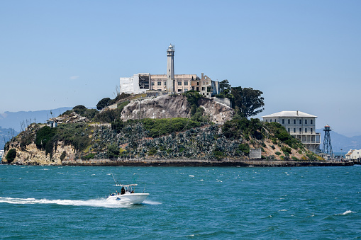 Off the coast of Alcatraz Island, home to the famous Alcatraz Prison, in San Francisco, California.
