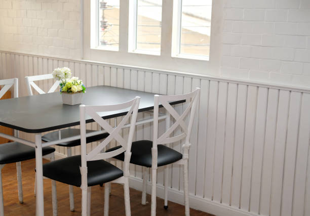 Wooden table and chairs in cafe