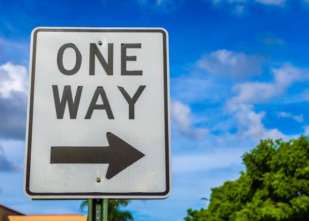 istock Close up of an one way sign 1027421864