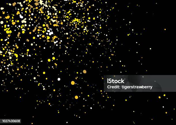 Imitation Of Gold Glitter Explosion On Black Background Made Of Spray Paint  Golden Festive Blow Texture